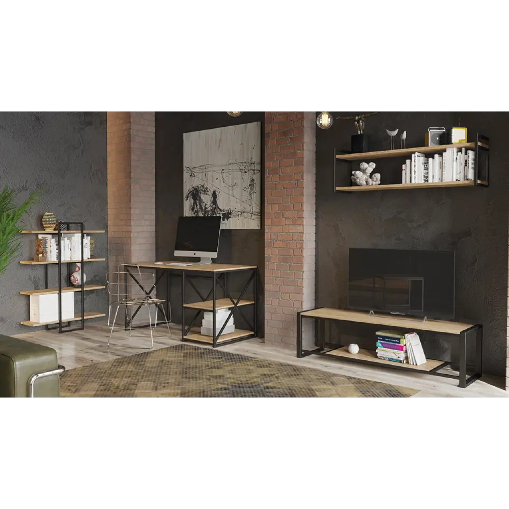 Фото 2 Стеллаж ТриЯ Лофт 189042 Тип 2 (Черный/Дуб крафт золотой)