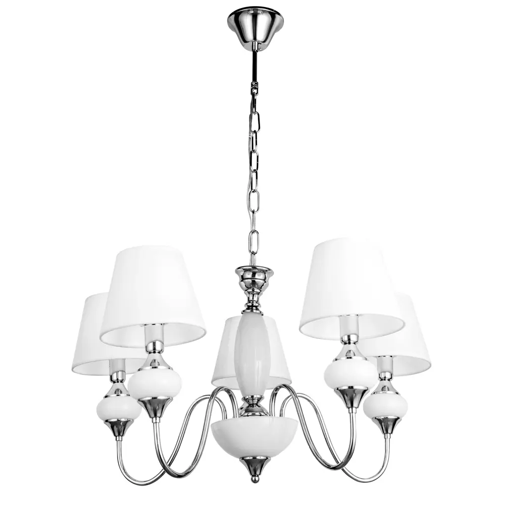 Фото Люстра потолочная Arte Lamp Hazel, 5 ламп, 15 м², цвет хром/белый Фото Люстра потолочная Arte Lamp Hazel, 5 ламп, 15 м², цвет хром/белый