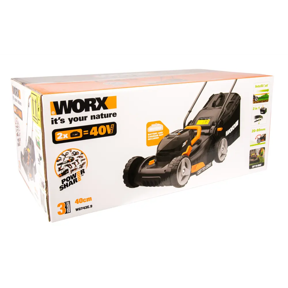 Фото 9 Газонокосилка аккумуляторная Worx Wg743e.9 40 В 40 см АКБ и ЗУ не в комплекте Фото 9 Газонокосилка аккумуляторная Worx Wg743e.9 40 В 40 см АКБ и ЗУ не в комплекте