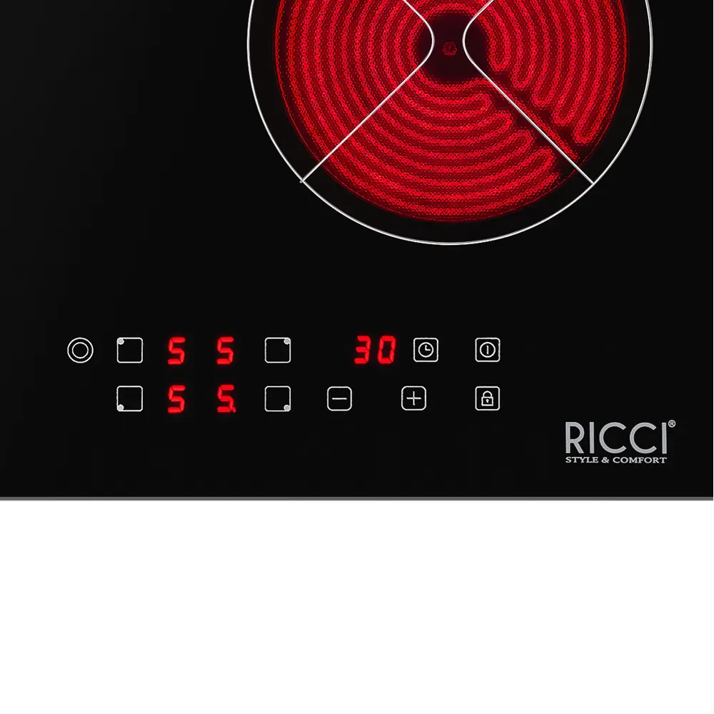 Фото 3 Стеклокерамическая варочная панель Ricci DTL-D46401D 59 см 4 конфорки цвет черный Фото 3 Стеклокерамическая варочная панель Ricci DTL-D46401D 59 см 4 конфорки цвет черный