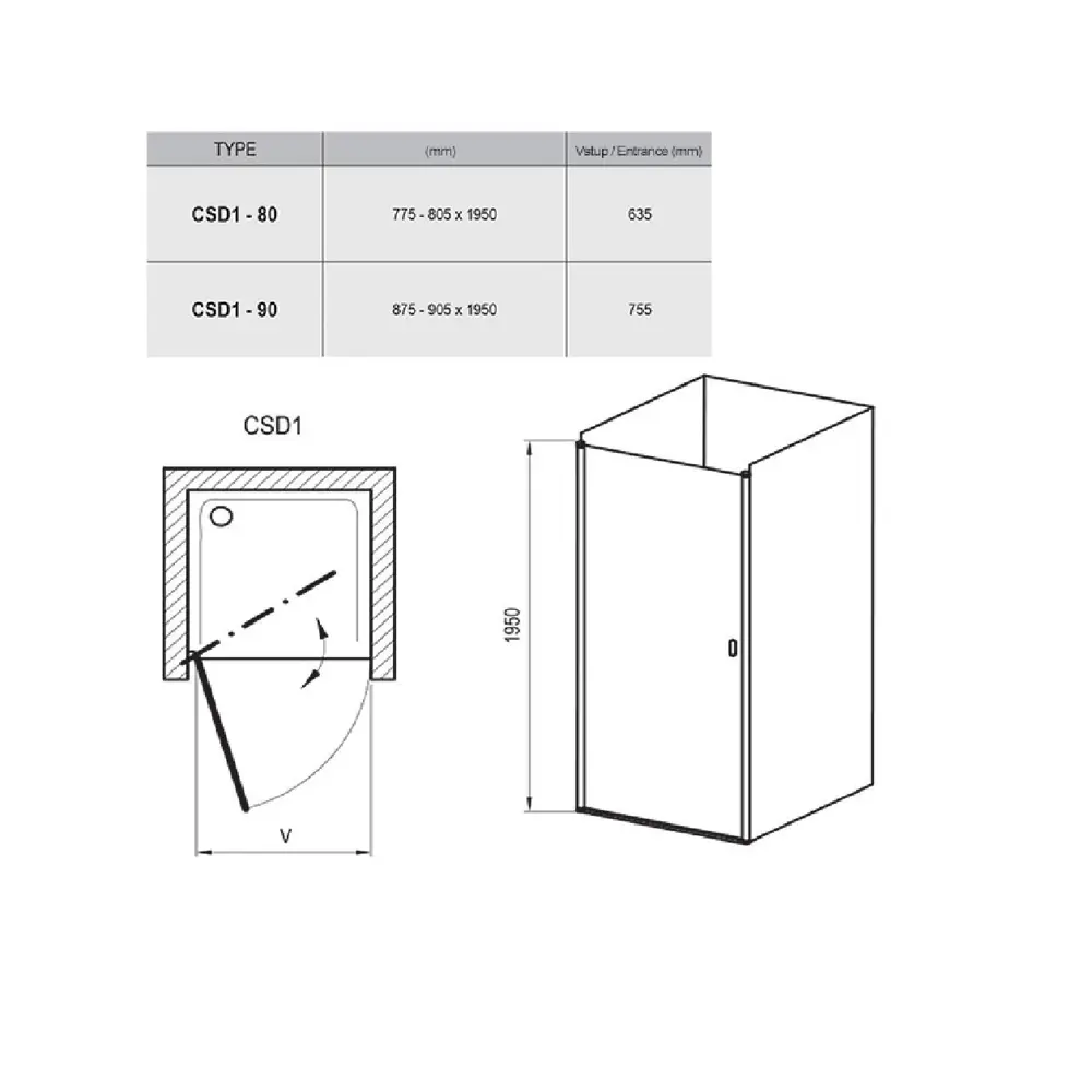 Фото 3 Душевая дверь поворотного типа Ravak Chrome CSD1-80 см 0QV40C00Z1