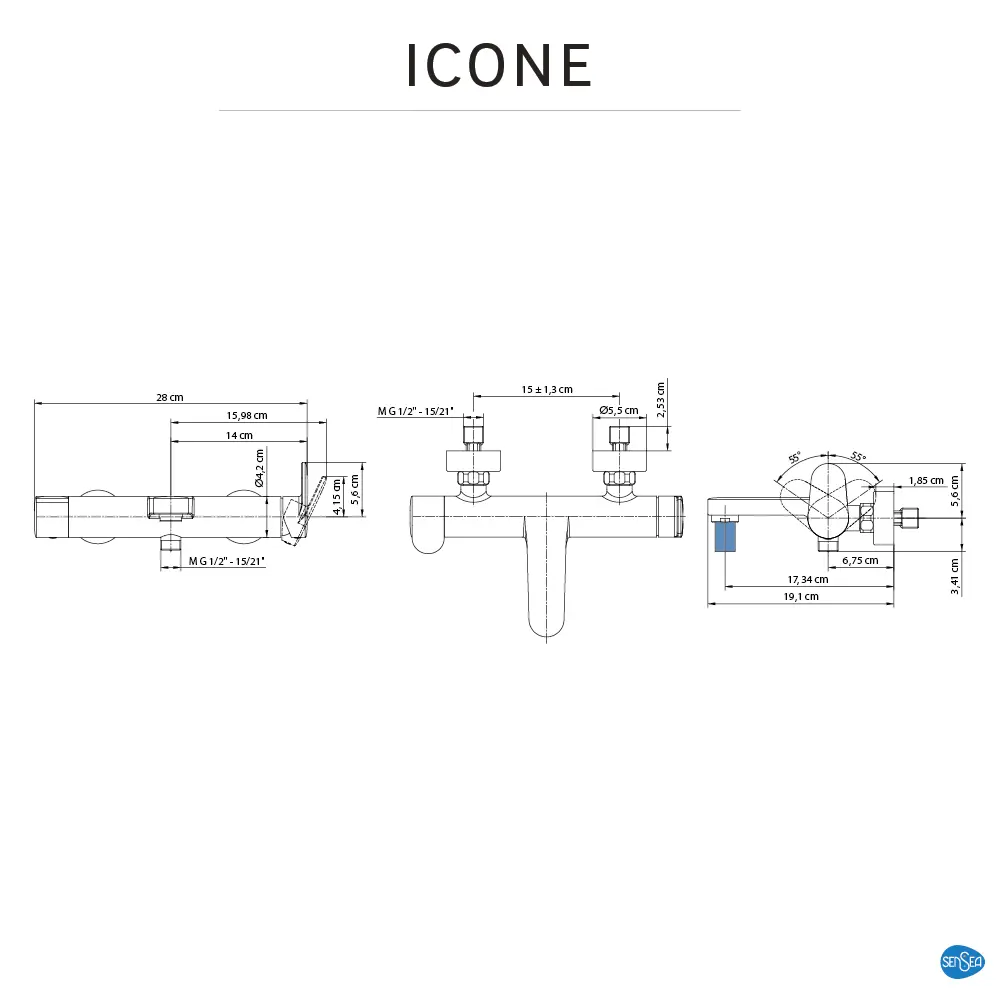 Фото 12 Смеситель для ванны Sensea Icone однорычажный цвет хром