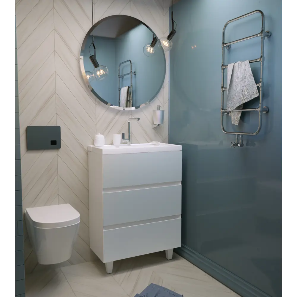 Фото 2 Тумба под раковину напольная с раковиной MARKA ONE Bumble 50 см цвет белый