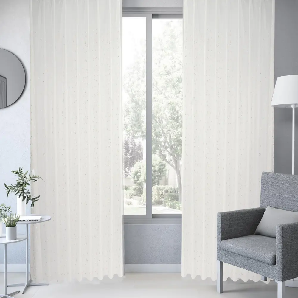 Фото 4 Тюль на ленте Donsiya 250x280 см цвет белый, голубой, бежевый Фото 4 Тюль на ленте Donsiya 250x280 см цвет белый, голубой, бежевый