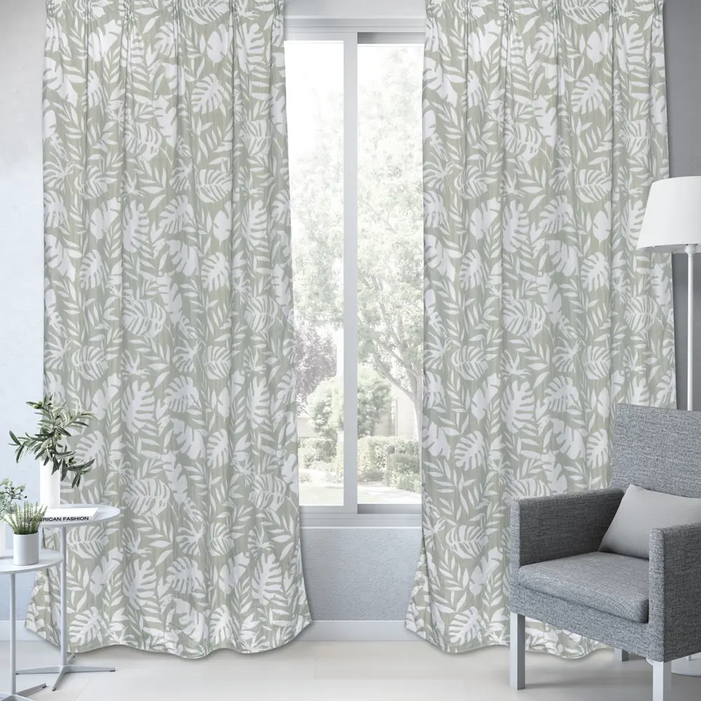 Фото 4 Штора на ленте Jativa 160x280 см цвет зелено-белый Фото 4 Штора на ленте Jativa 160x280 см цвет зелено-белый