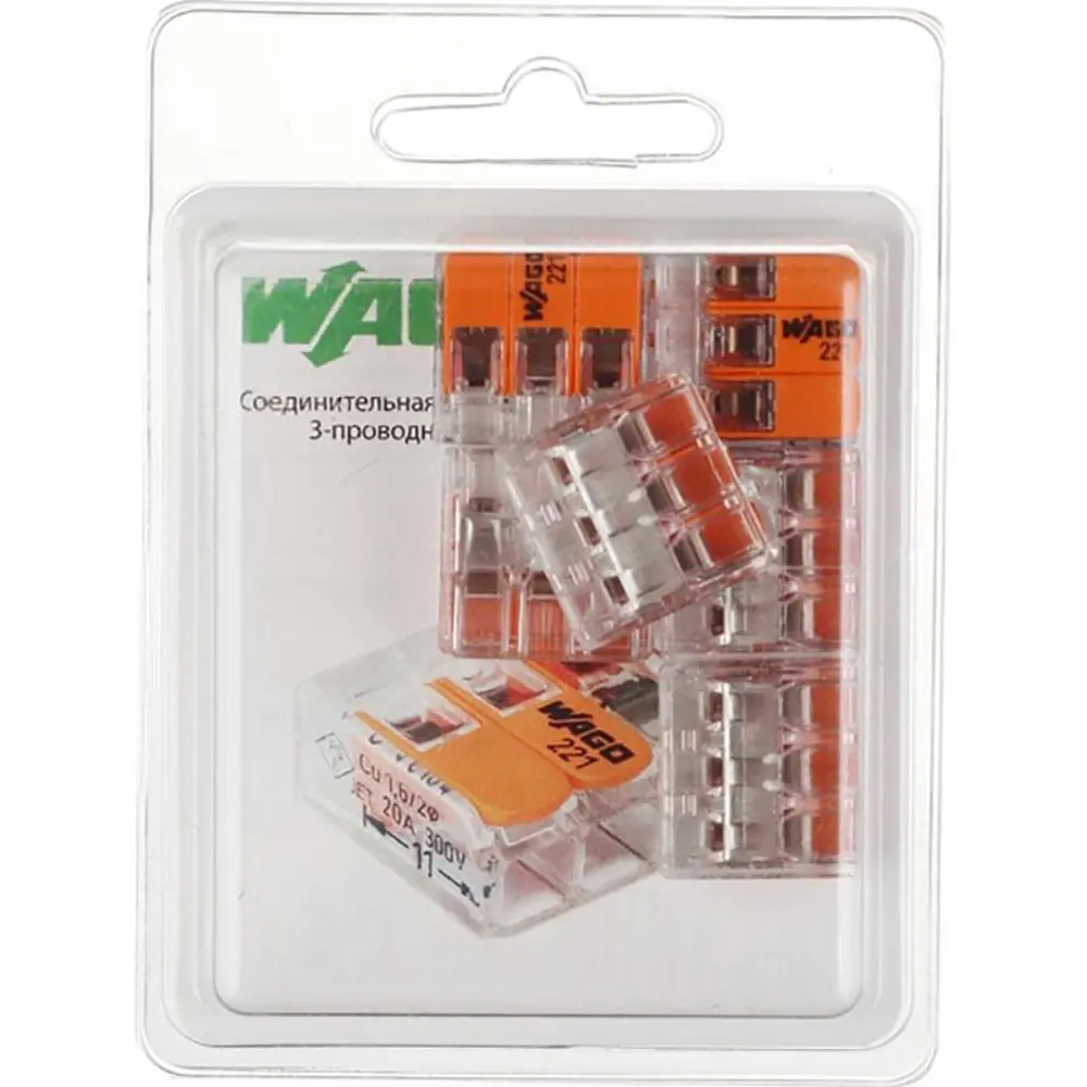 Фото 3 Клемма Wago Compact 450 В 32 А 3 провода 0.14-4 мм² оранжевый 6 шт Фото 3 Клемма Wago Compact 450 В 32 А 3 провода 0.14-4 мм² оранжевый 6 шт