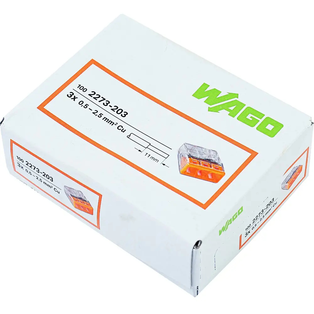 Фото 3 Клемма Wago Compact 450 В 24 А 3 провода 0.5-2.5 мм² с пастой оранжевый, 100 шт Фото 3 Клемма Wago Compact 450 В 24 А 3 провода 0.5-2.5 мм² с пастой оранжевый, 100 шт