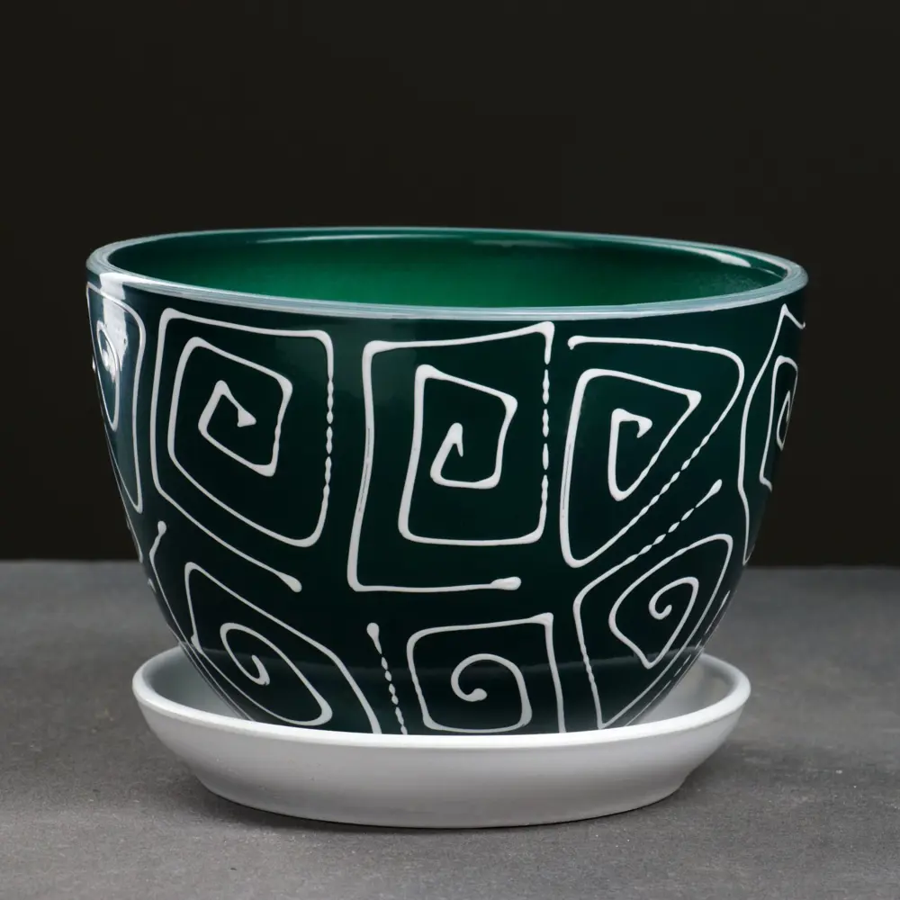 Фото Горшок цветочный Абстракция зеленая 1.65 л