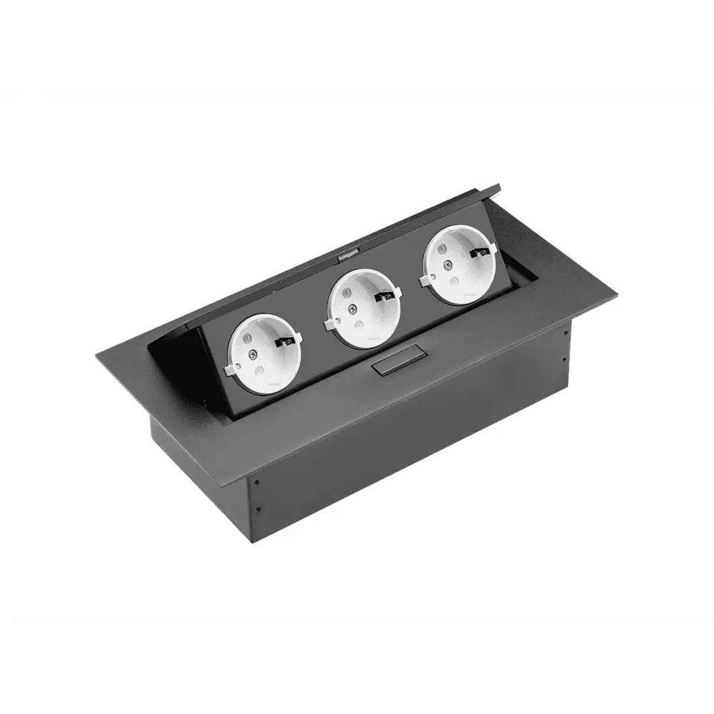 Фото Розетка выдвижная тройная встраиваемая Gtv AE-BP03GS-20 горизонтальная цвет черный Фото Розетка выдвижная тройная встраиваемая Gtv AE-BP03GS-20 горизонтальная цвет черный