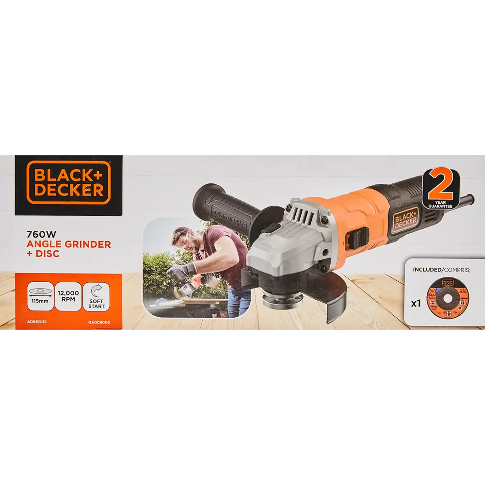 Фото 8 УШМ сетевая Black&Decker ADBEG115, 760 Вт, 115 мм Фото 8 УШМ сетевая Black&Decker ADBEG115, 760 Вт, 115 мм