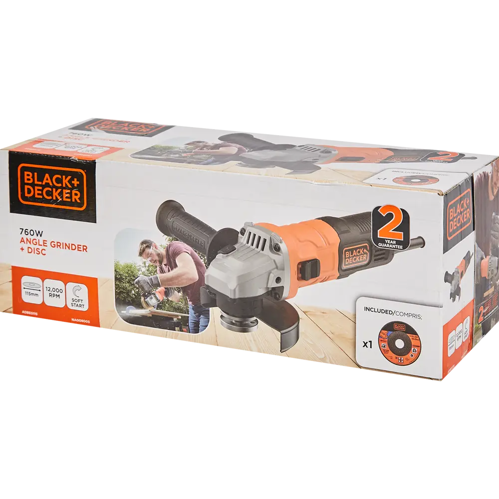 Фото 6 УШМ сетевая Black&Decker ADBEG115, 760 Вт, 115 мм Фото 6 УШМ сетевая Black&Decker ADBEG115, 760 Вт, 115 мм
