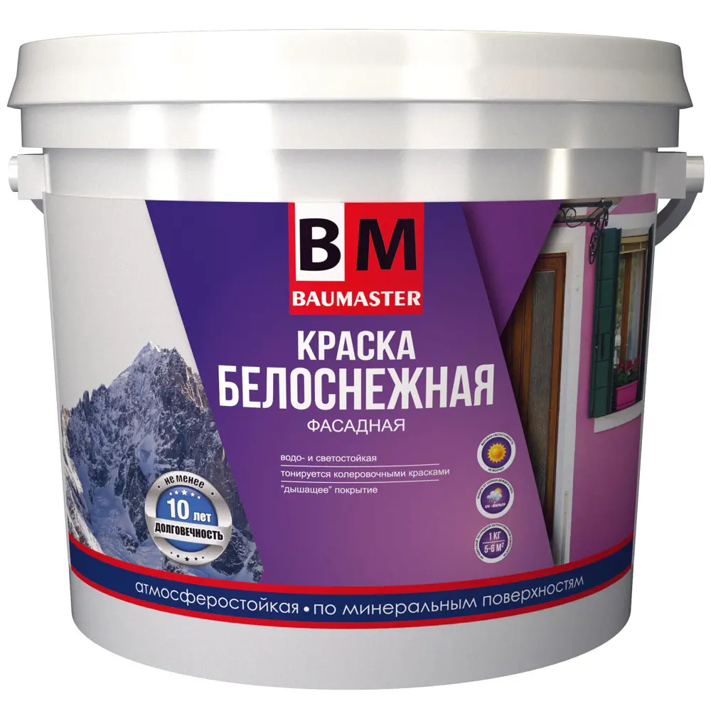 Фото Краска фасадная Baumaster МОНБЛАН ВД-АК-1180 белоснежная 25 кг Фото Краска фасадная Baumaster МОНБЛАН ВД-АК-1180 белоснежная 25 кг