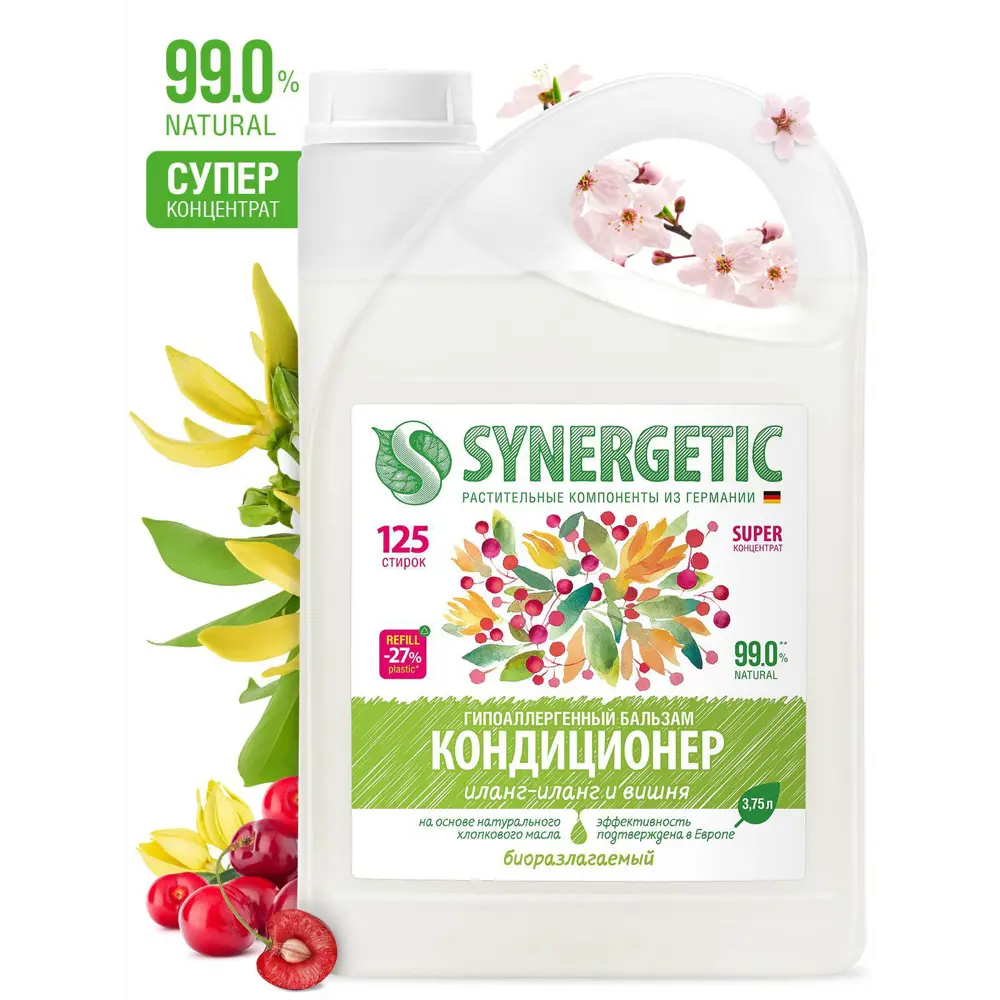 Фото Кондиционер для белья Synergetic бальзам иланг-иланг и вишня 3.75л Фото Кондиционер для белья Synergetic бальзам иланг-иланг и вишня 3.75л