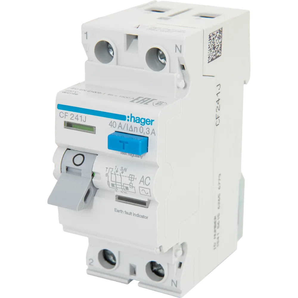 Фото УЗО Hager CF241J 2P N 40 A 300 мА 6 кА AC Фото УЗО Hager CF241J 2P N 40 A 300 мА 6 кА AC