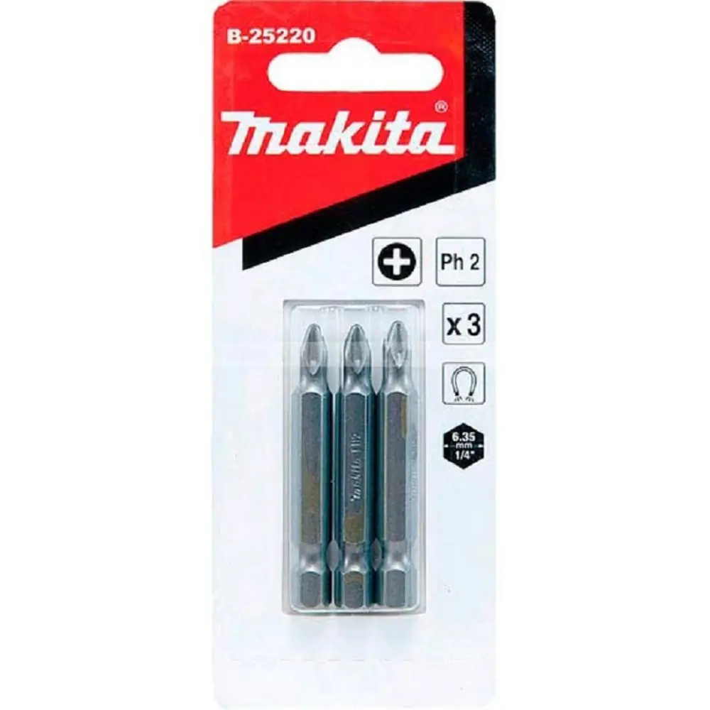 Фото Бита крестовая магнитная Makita B-25220 PH2x50 мм, 3 шт. Фото Бита крестовая магнитная Makita B-25220 PH2x50 мм, 3 шт.