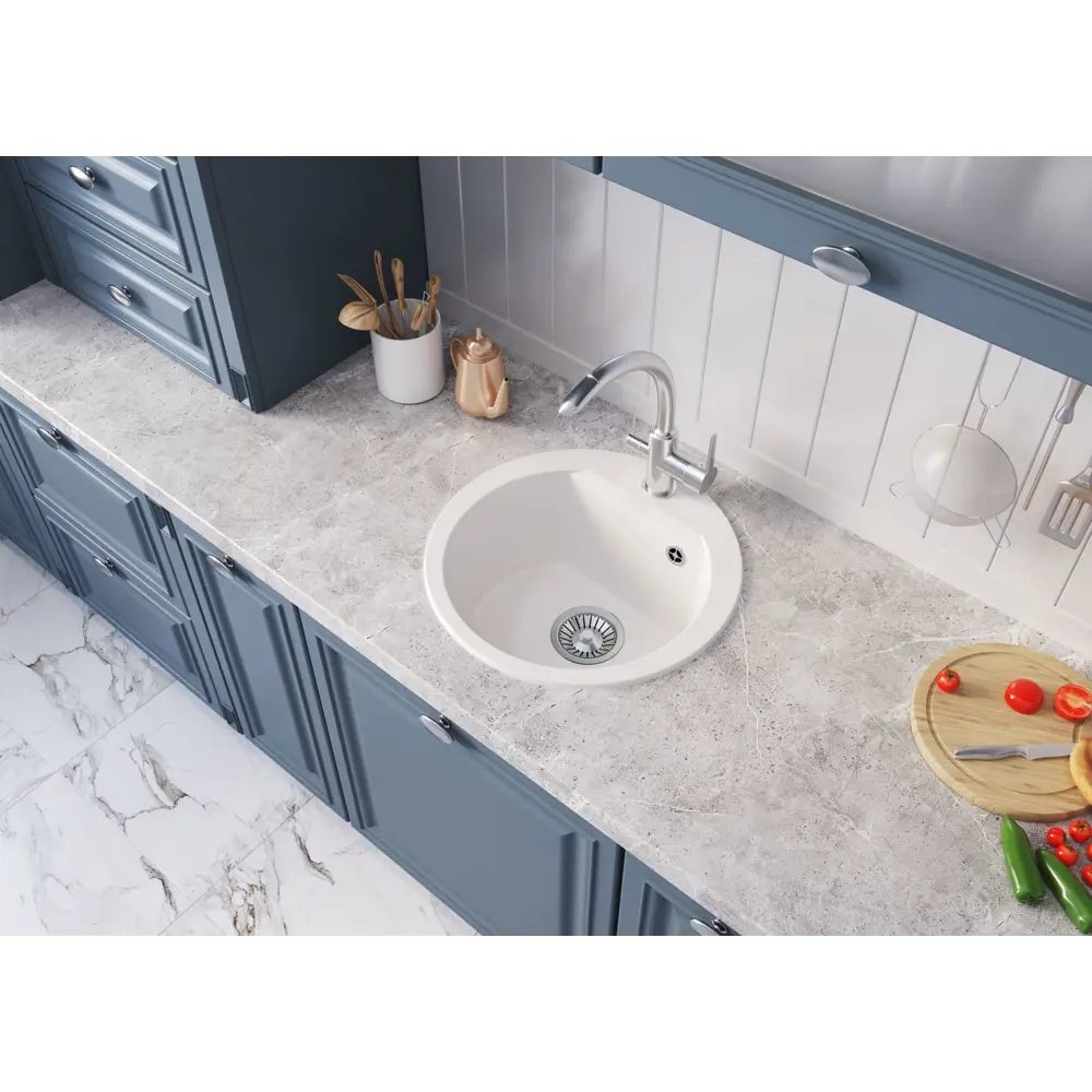 Фото Мойка врезная круглая 46x20x46 см POLYGRAN Atol-460 искусственный камень цвет белый Фото Мойка врезная круглая 46x20x46 см POLYGRAN Atol-460 искусственный камень цвет белый