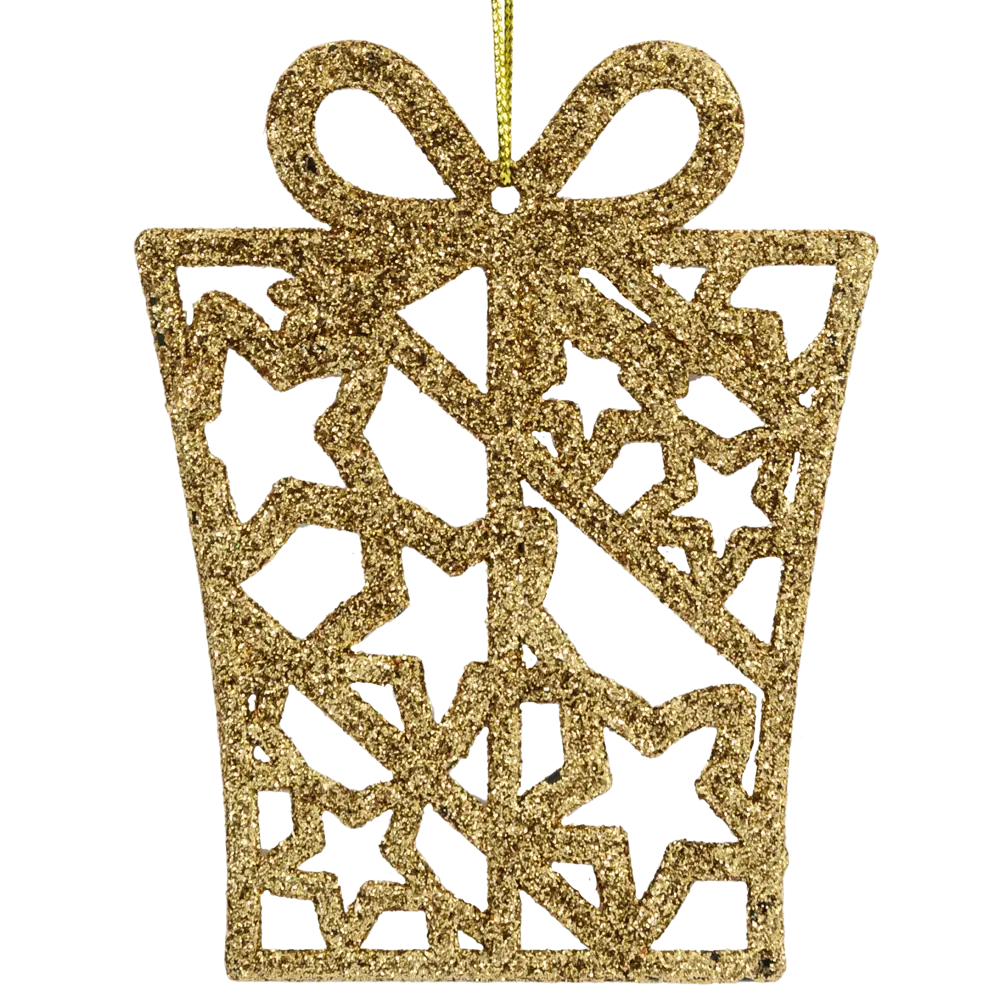 Фото Елочная игрушка «Подарочек» 10 см глиттер золотой