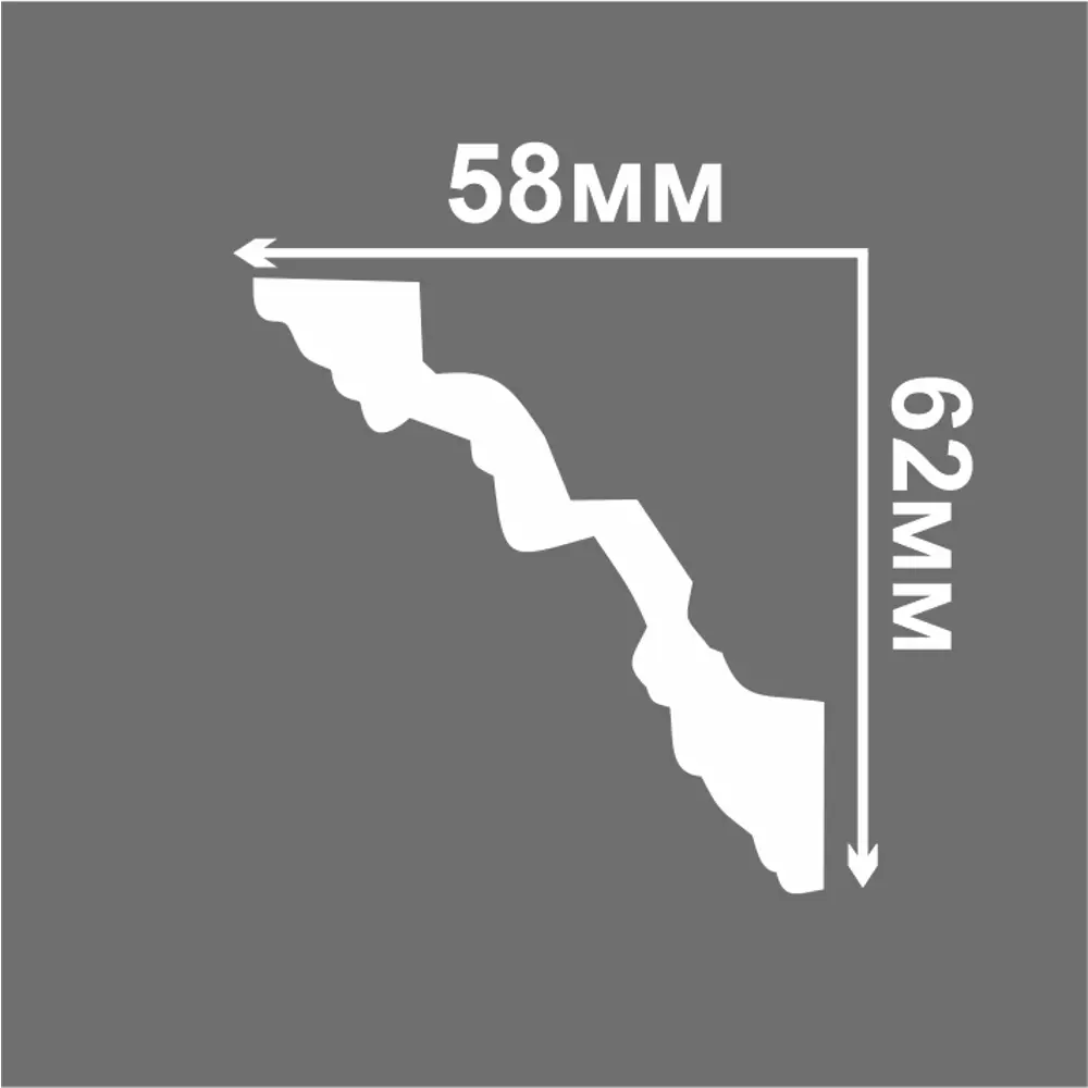 Фото 3 Плинтус потолочный полистирол C650/85 белый 58х62x2000 мм Фото 3 Плинтус потолочный полистирол C650/85 белый 58х62x2000 мм