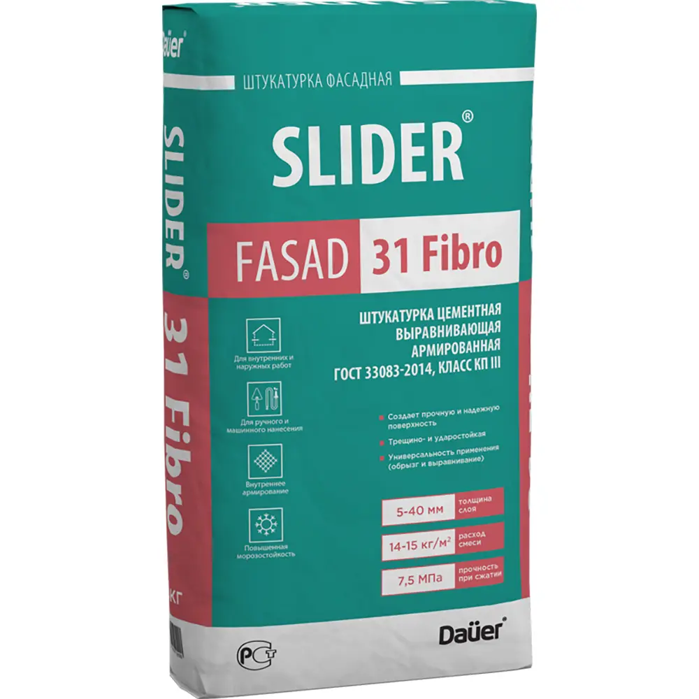 Фото Штукатурка цементная Daüer Slider Fasad 31 Fibro 25 кг Фото Штукатурка цементная Daüer Slider Fasad 31 Fibro 25 кг