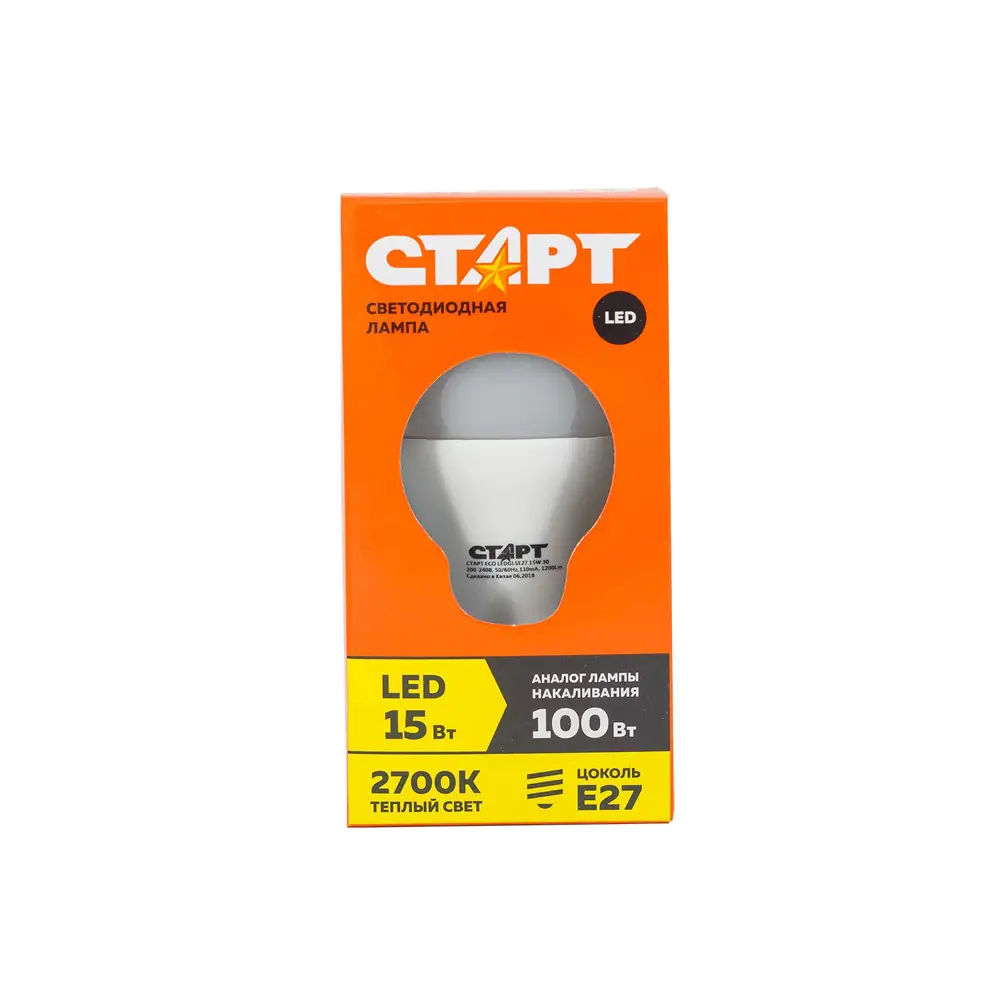 Фото 4 Лампа светодиодная СТАРТ ECO LED E27 220-240 В 15 Вт груша матовая 1200 Лм теплый белый свет Фото 4 Лампа светодиодная СТАРТ ECO LED E27 220-240 В 15 Вт груша матовая 1200 Лм теплый белый свет