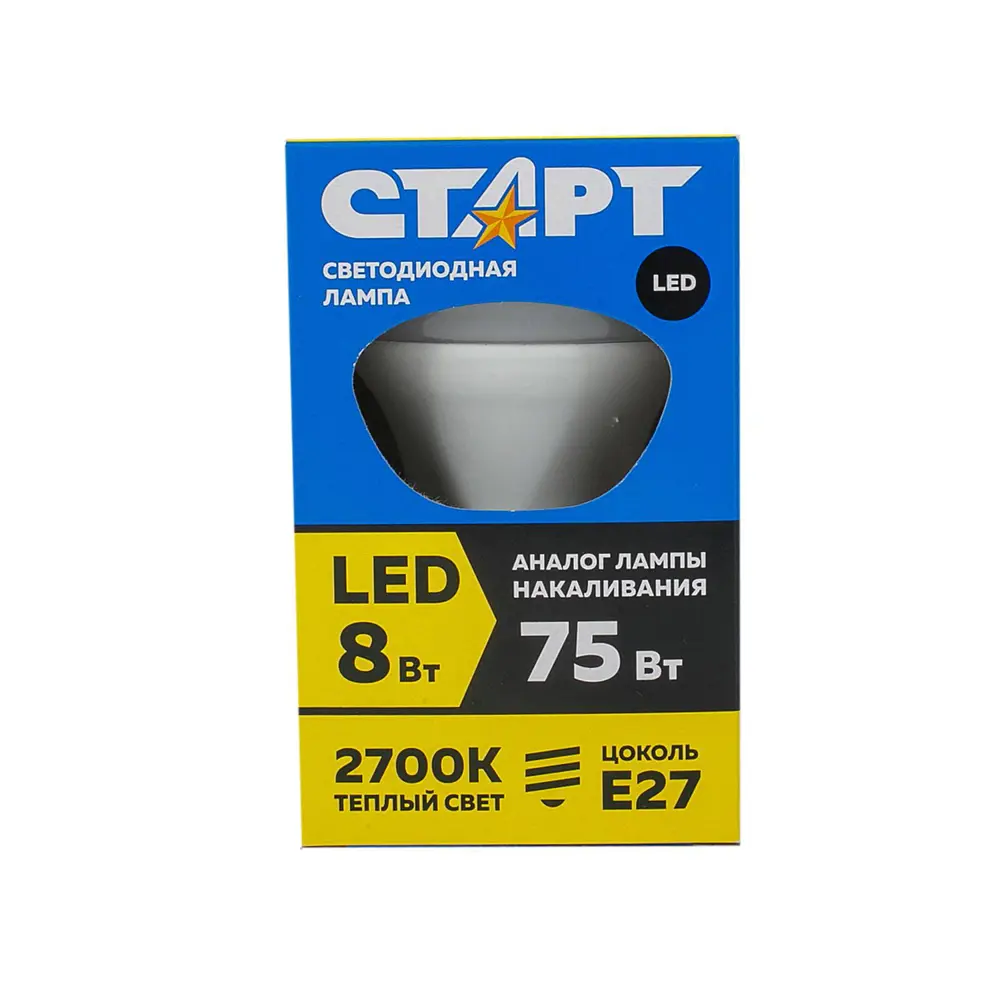 Фото 3 Лампа светодиодная СТАРТ LED E27 220-240 В 8 Вт гриб матовая 640 Лм теплый белый свет Фото 3 Лампа светодиодная СТАРТ LED E27 220-240 В 8 Вт гриб матовая 640 Лм теплый белый свет