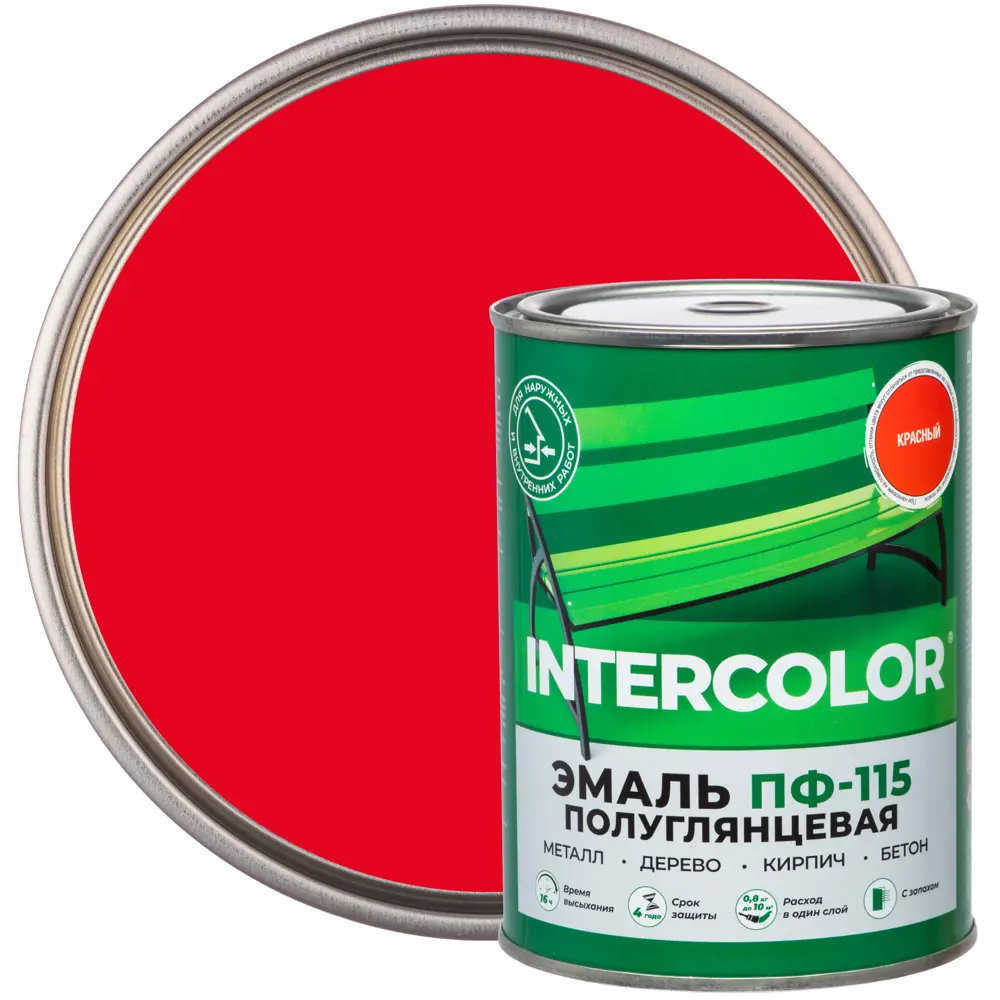 Фото Эмаль ПФ-115 Intercolor полуглянцевая цвет красный 0.8 кг Фото Эмаль ПФ-115 Intercolor полуглянцевая цвет красный 0.8 кг