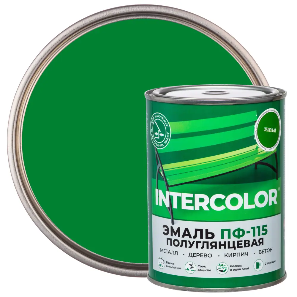 Фото Эмаль ПФ-115 Intercolor полуглянцевая цвет зеленый 0.8 кг Фото Эмаль ПФ-115 Intercolor полуглянцевая цвет зеленый 0.8 кг