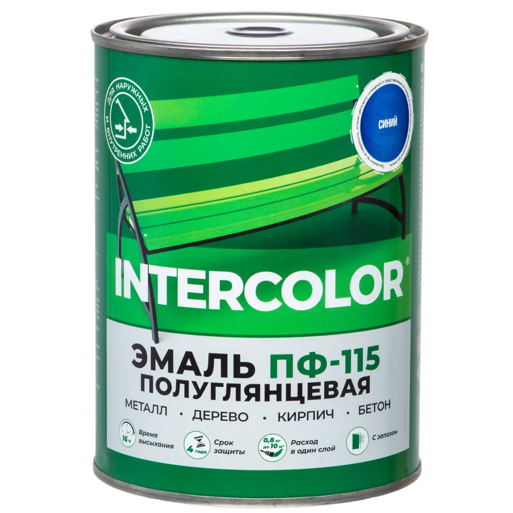 Фото 2 Эмаль ПФ-115 Intercolor полуглянцевая цвет синий 0.8 кг