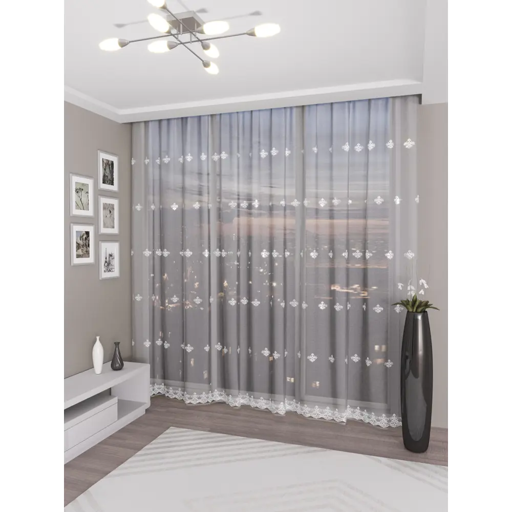 Фото Тюль Элен YML1134 на шторной ленте 250x400 см, цвет капучино