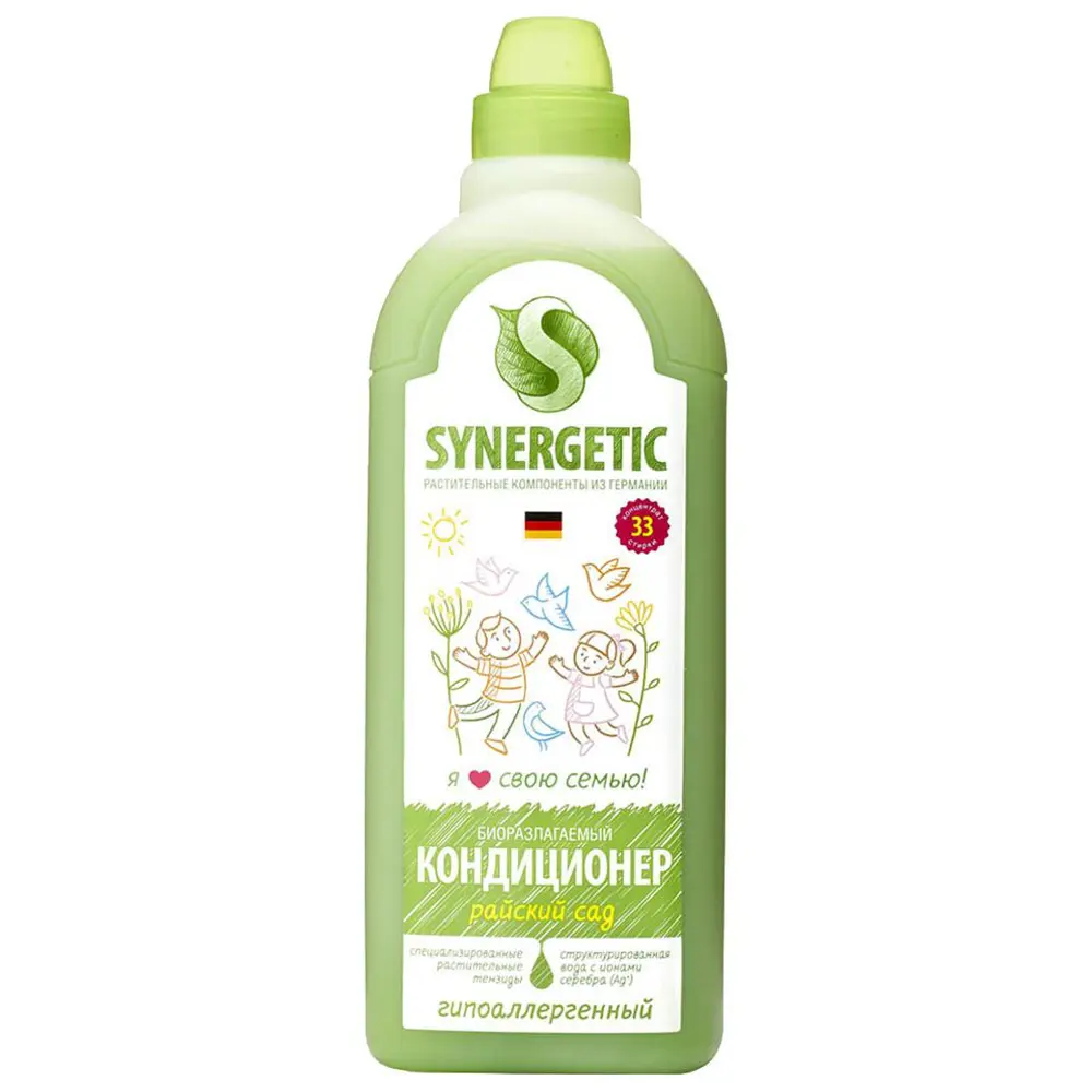 Фото Кондиционер для белья Synergetic райский сад 1л Фото Кондиционер для белья Synergetic райский сад 1л
