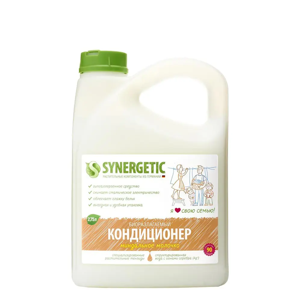 Фото Кондиционер для белья Synergetic миндальное молочко 2.75л Фото Кондиционер для белья Synergetic миндальное молочко 2.75л