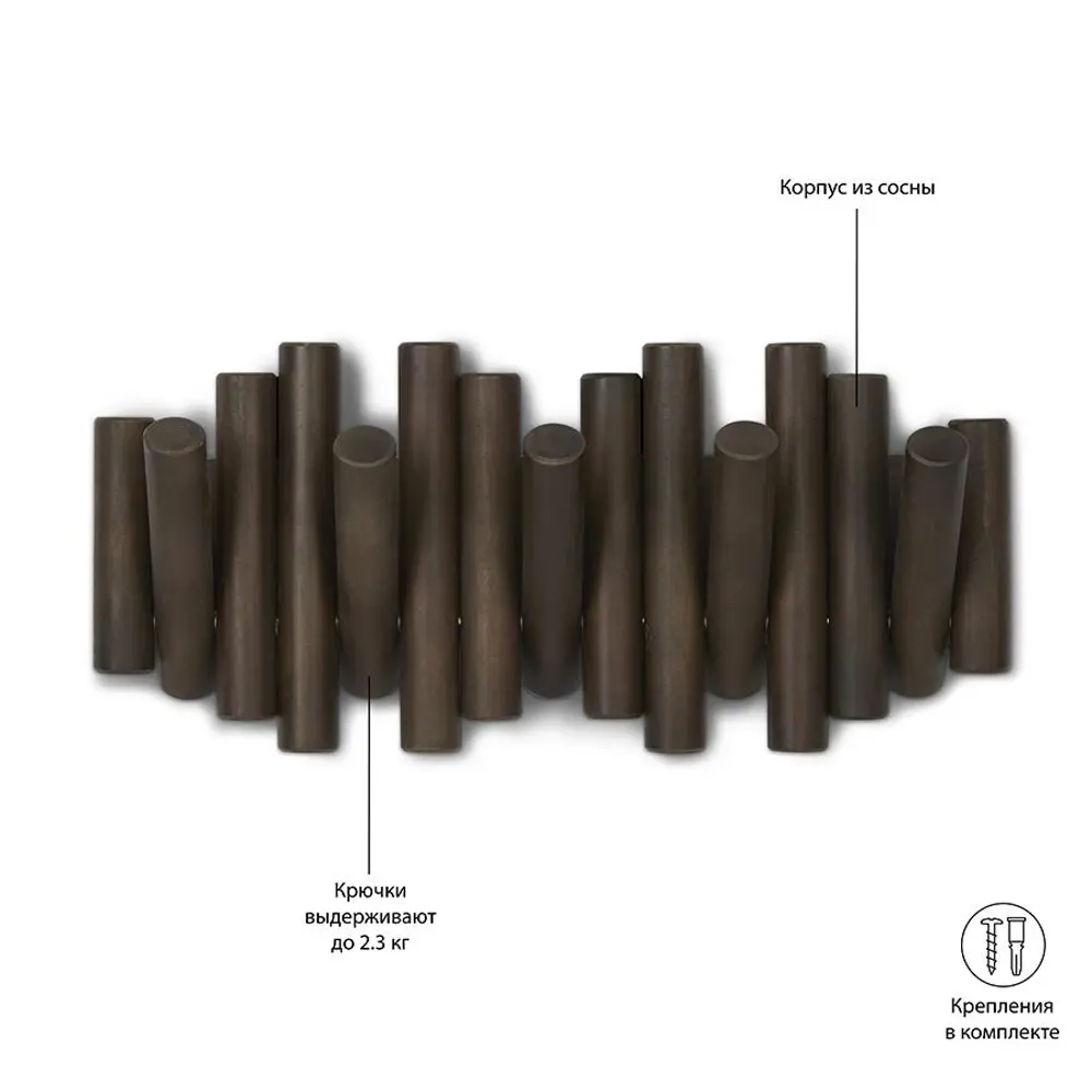 Фото 4 Вешалка настенная 5 крючков Umbra Picket сосна цвет коричневый