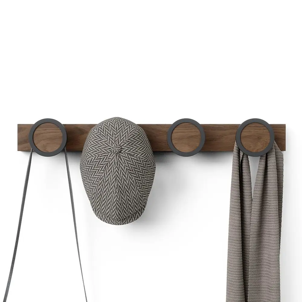 Фото 7 Вешалка настенная 4 крючка Umbra Hub Rail Каучук цвет темный орех