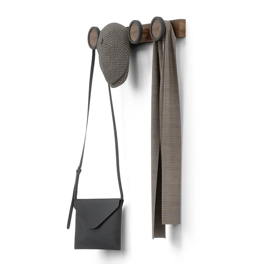 Фото 8 Вешалка настенная 4 крючка Umbra Hub Rail Каучук цвет темный орех