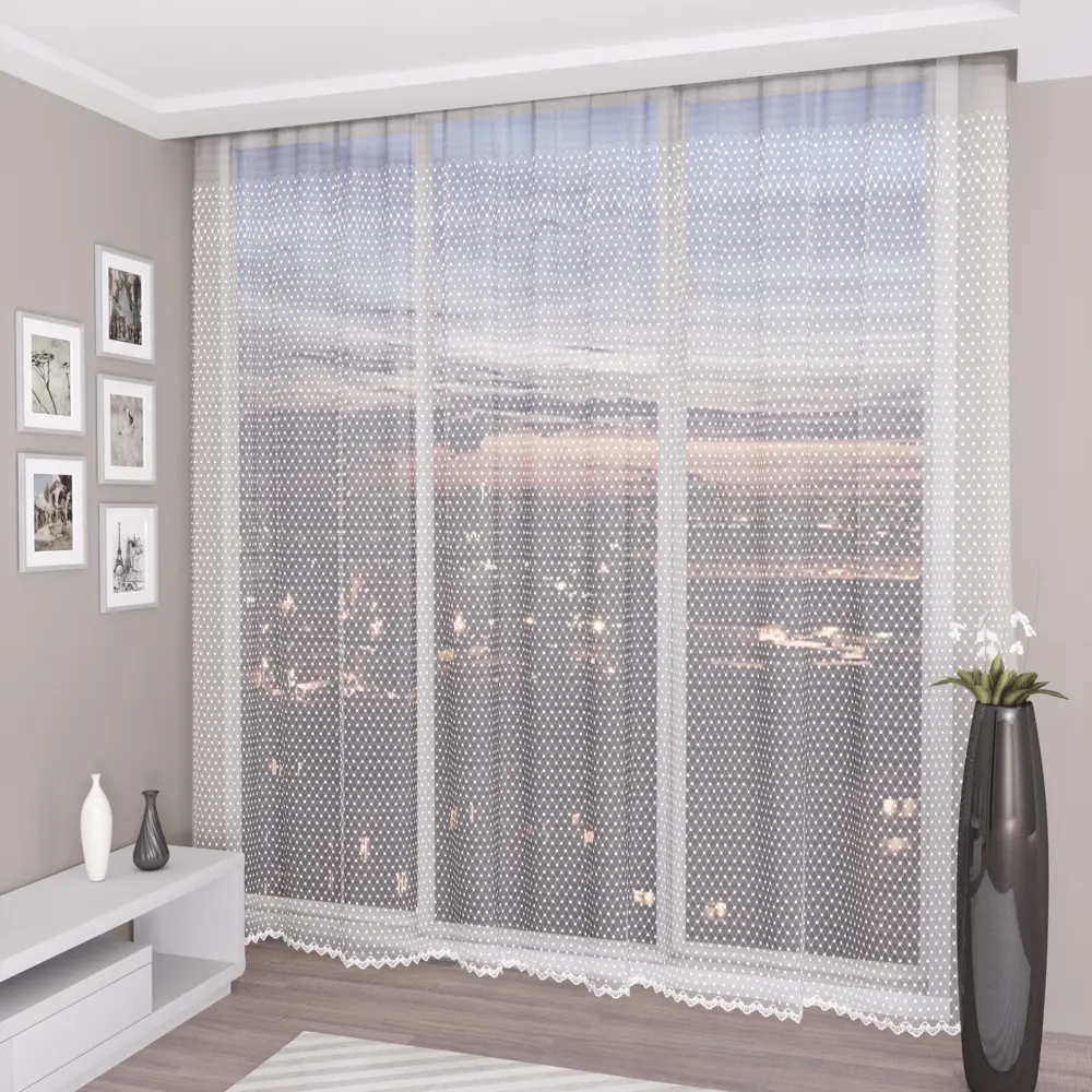 Фото Тюль Дениз YML1221 на шторной ленте 240x500 см, цвет белый Фото Тюль Дениз YML1221 на шторной ленте 240x500 см, цвет белый