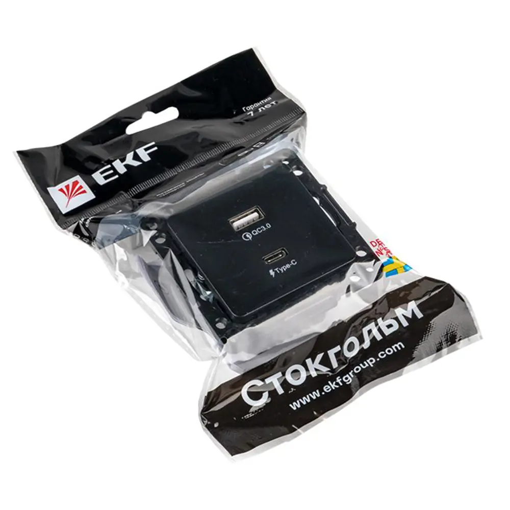 Фото Розетка встраиваемая EKF Стокгольм EZR-2USB-type-C цвет черный Фото Розетка встраиваемая EKF Стокгольм EZR-2USB-type-C цвет черный