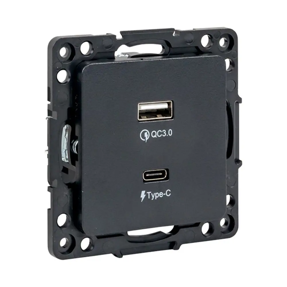 Фото 2 Розетка встраиваемая EKF Стокгольм EZR-2USB-type-C цвет черный Фото 2 Розетка встраиваемая EKF Стокгольм EZR-2USB-type-C цвет черный
