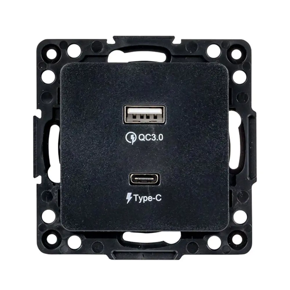 Фото 3 Розетка встраиваемая EKF Стокгольм EZR-2USB-type-C цвет черный Фото 3 Розетка встраиваемая EKF Стокгольм EZR-2USB-type-C цвет черный