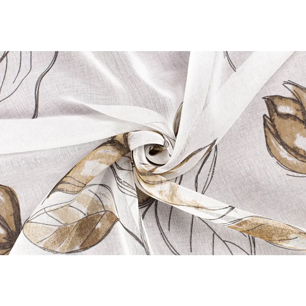 Фото Тюль батист Лотос 400х270 цвет бежево-коричневый с печатным рисунком, на шторной ленте Фото Тюль батист Лотос 400х270 цвет бежево-коричневый с печатным рисунком, на шторной ленте