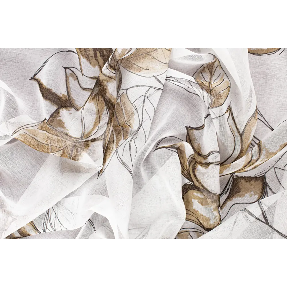 Фото 2 Тюль батист Лотос 400х270 цвет бежево-коричневый с печатным рисунком, на шторной ленте Фото 2 Тюль батист Лотос 400х270 цвет бежево-коричневый с печатным рисунком, на шторной ленте