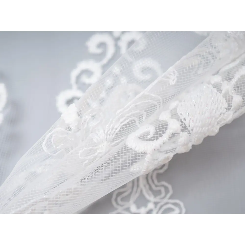 Фото Тюль "Бруно" вышивка на сетке 300x250 цвет белый, на шторной ленте