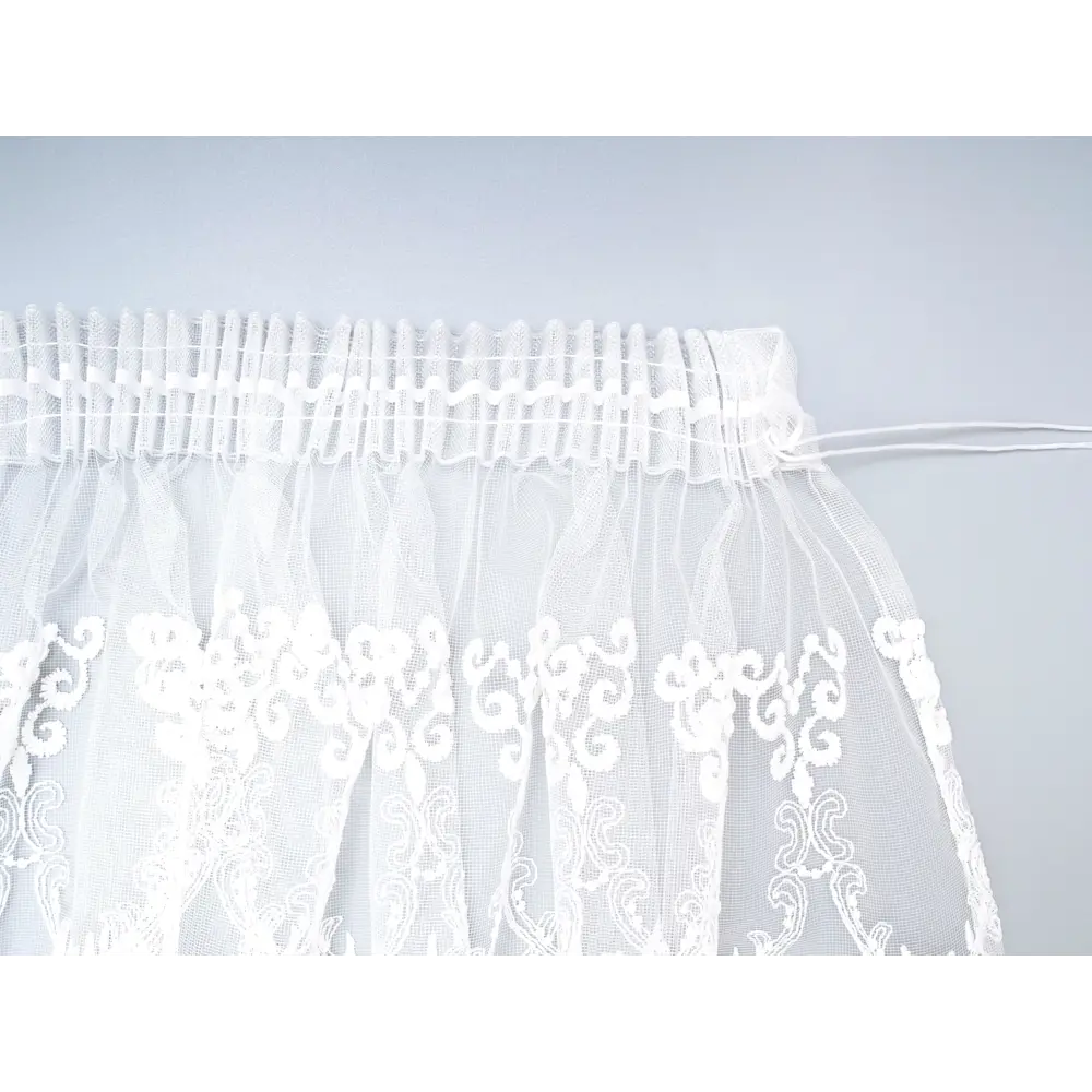 Фото 6 Тюль "Бруно" вышивка на сетке 300x250 цвет белый, на шторной ленте