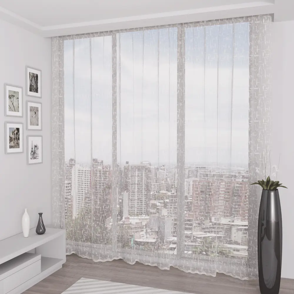 Фото Тюль сетка жаккард "Капри" 300x250 цвет кремовый, на шторной ленте