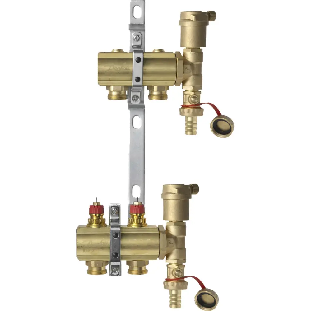 Фото Комплект коллекторов Danfoss FHF-2 set с кронштейнами и воздухоотводчиками 2 контура