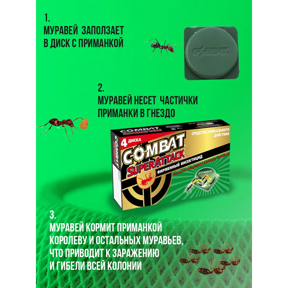 Фото 4 Инсектицид от муравьев Combat Super Attack 4 диска Фото 4 Инсектицид от муравьев Combat Super Attack 4 диска