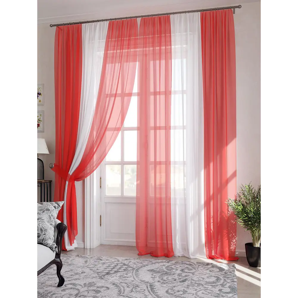 Фото Тюль Helga TD-206684-250 на шторной ленте, 250x300 см, цвет красный Фото Тюль Helga TD-206684-250 на шторной ленте, 250x300 см, цвет красный