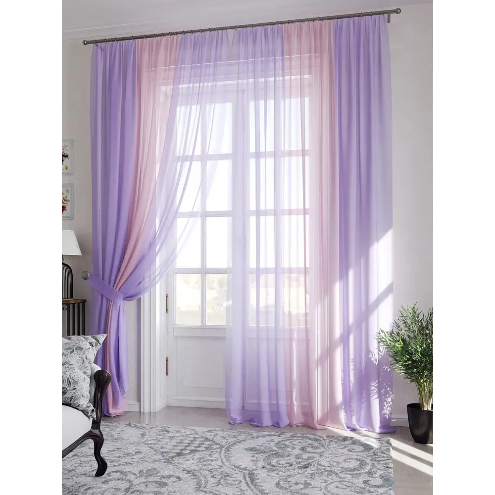 Фото Тюль Helga TD-206701-250 на шторной ленте, 250x300 см, цвет сиреневый Фото Тюль Helga TD-206701-250 на шторной ленте, 250x300 см, цвет сиреневый