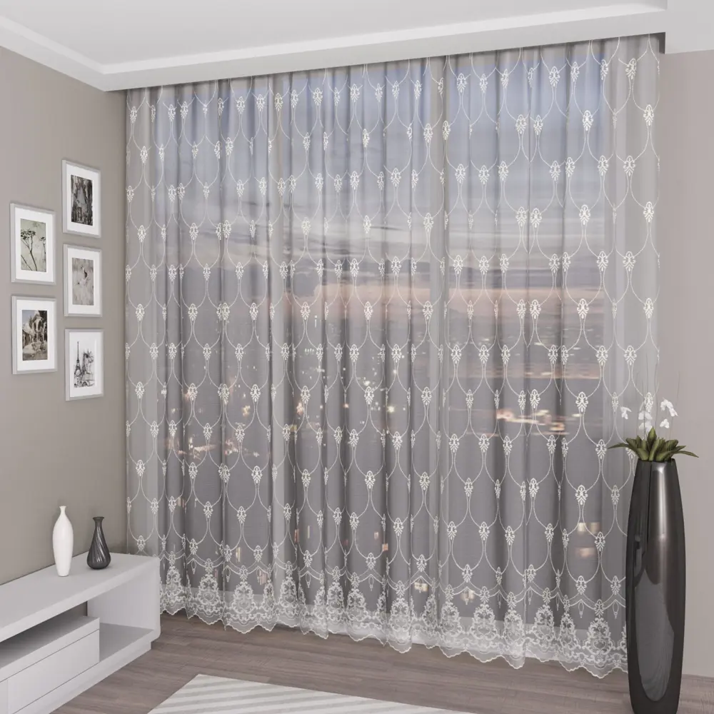 Фото Тюль "Зара" 500x240 цвет белый, золотой на шторной ленте Фото Тюль "Зара" 500x240 цвет белый, золотой на шторной ленте