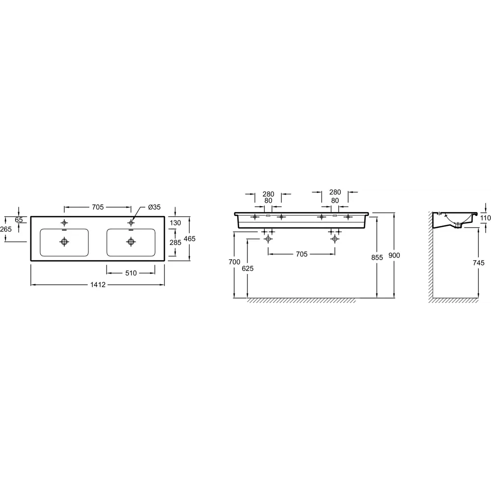 Фото 2 Раковина для двоих Jacob delafon vox Vox 140см цвет белый