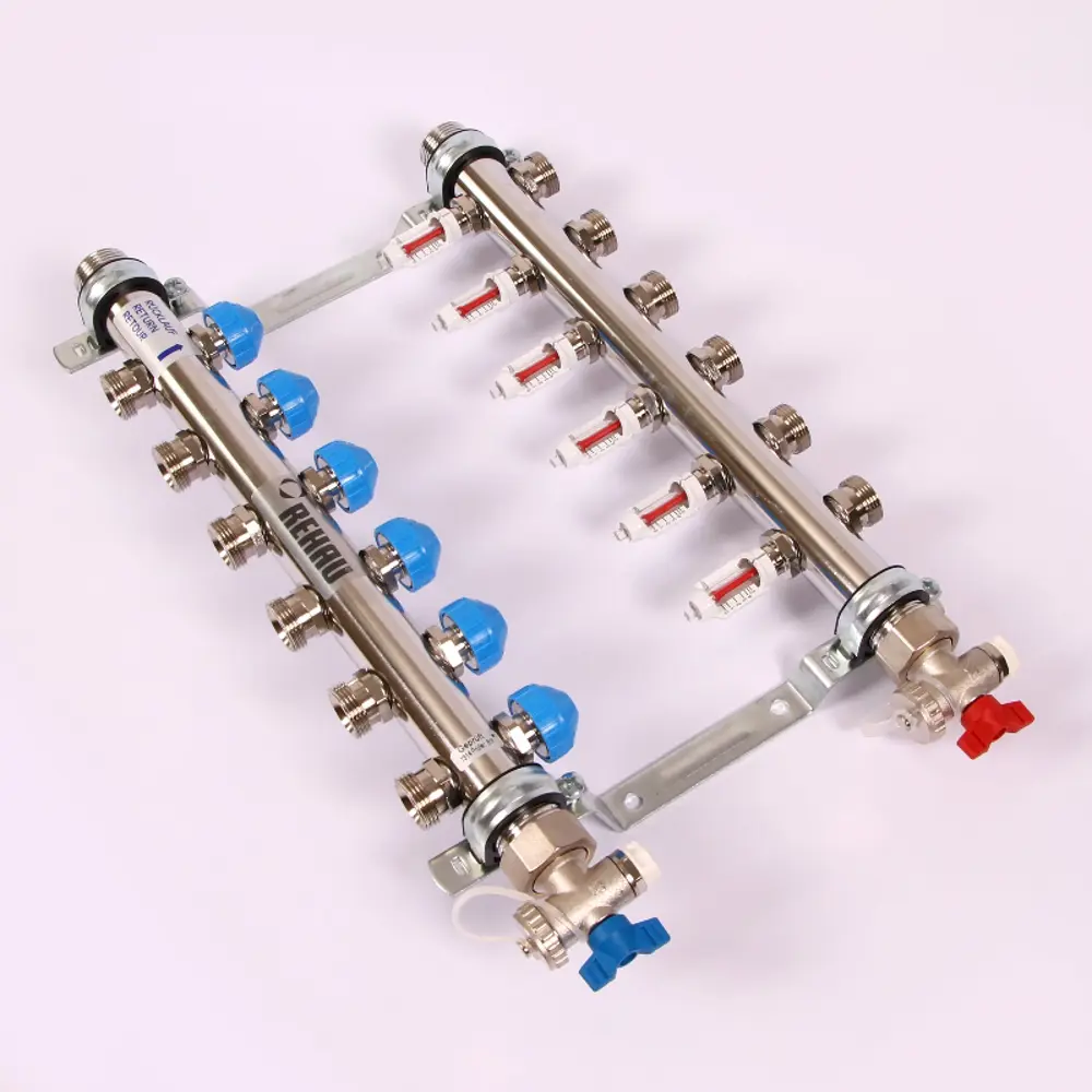 Фото 2 Коллекторная группа с расходомерами Rehau HKV-D 1"x3/4" 6 выходов нержавеющая сталь Фото 2 Коллекторная группа с расходомерами Rehau HKV-D 1"x3/4" 6 выходов нержавеющая сталь